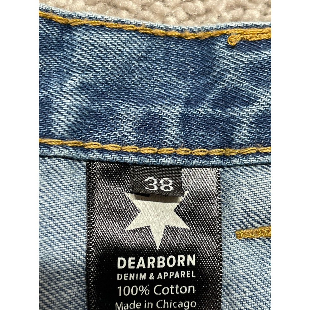 Dearborn Denim Men's Blue Stretch Straight Leg Jeans USA Made 38 x 34 Whiskering - Picture 2 of 8